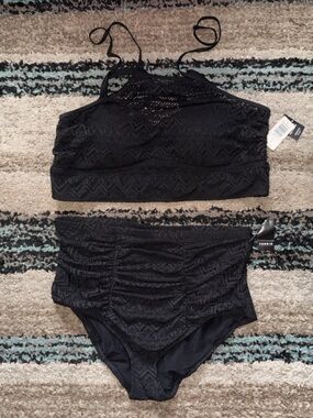 torrid Black Crochet Two-Piece Swim Set
